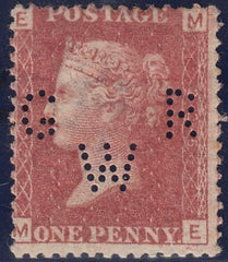 120044 1880 1D PL.225 (SG43)(ME) FINE MINT WITH ORIGINAL GUM 'G W R' PERFIN.