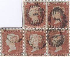 120690 1854 DIE 1 1D PL.157 S.C.16 (SG17) RECONSTRUCTED USED 'BLOCK' OF FIVE.