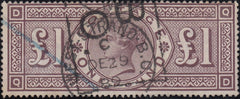 120890 1884 £1 BROWN-LILAC WATERMARK CROWNS (SG185)(QD).