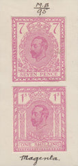 120897 1910 KGV HENTSCHEL ZINC BLOCK ESSAY 7D AND 1S IN MAGENTA.