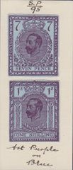 120899 1910 KGV HENTSCHEL ZINC BLOCK ESSAY 7D AND 1S IN 'ART PURPLE ON BLUE'.