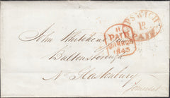 121237 'IPSWICH/1D/PAID' UNIFORM PENNY POST HAND STAMP USED 1843 ON MAIL TO GLASTONBURY.