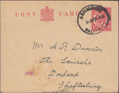 121590 1923 ASHMORE/SALISBURY RUBBER DATE STAMP ON POST OFFICE POST CARD TO SHAFTESBURY.