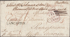 121637 1819 MAIL CHELMSFORD TO USA WITH 'SHIP' AND 'LANCASTER' HAND STAMPS.