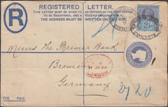 121657 1894 REGISTERED MAIL LONDON TO BREMEN GERMANY.