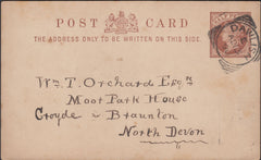 121669 1890 ½D POST CARD DAWLISH TO NORTH DEVON WITH POETIC RESPONSE TO AN INVITE.