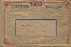 121861 1938 'GPO GREETINGS TELEGRAM' LONDON TO DORSET.