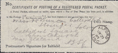 122049 1907 'CERTIFICATE OF POSTING OF A REGISTERED POSTAL PACKET' WITH ALFORD/LINC DATE STAMP.