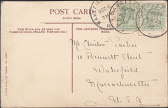 122086 1907 MAIL TO WAKEFIELD U.S.A. WITH CATTISTOCK (DORSET) SKELETON DATE STAMP.