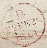 122102 1814 MAIL CORUNA (SPAIN) TO LONDON WITH OVAL 'SHIP LETTER/CROWN/POOL' HAND STAMP.