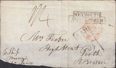 122104 1825 FRONT APPARENTLY FROM CANTON CHINA TO PERTH WITH STEP TYPE 'WEYMOUTH/SHIP-LETTER' HAND STAMP.