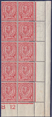 122276 1912 1D DOWNEY DIE 2 WATERMARK CROWN (SG342) CONTROL BLOCK OF TEN WITH DOUBLE PERFORATION.