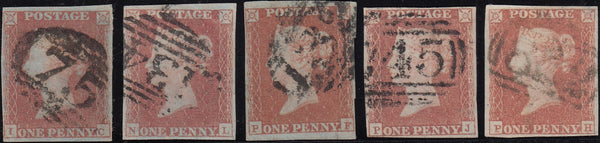 122386 1849 1D PL.88 (SG8) USED GROUP SEVEN SINGLES AND ONE PAIR, EX FOLKARD.