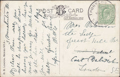 122868 1907 MAIL TO LONDON WITH 'THORNTON HEATH SURREY' SKELETON DATE STAMP.