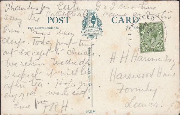 122878 CIRCA 1915 MAIL TO FORMBY LANCS WITH 'LICHFIELD' SKELETON DATE STAMP.