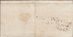 123316 1794 'LINCS INN - 3 -' RECEIVING HOUSE HAND STAMP LONDON PENNY POST (L420).