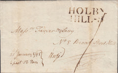 123318 1795 'HOLBN HILL - 3' RECEIVING HOUSE HAND STAMP LONDON PENNY POST (L420).