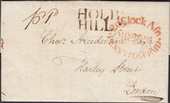 123320 1795 'HOLBN HILL 2' RECEIVING HOUSE HAND STAMP LONDON PENNY POST (L419).