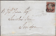 123439 1847 MAIL TO LONDON WITH 'TOTTON PENNY POST' HAND STAMP (HA1420).