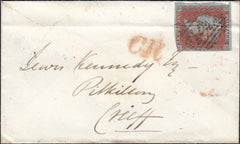 123829 1852 MAIL STAMFORD TO CRIEFF (SCOTLAND) WITH 'CR' (CALEDONIAN RAILWAY) HAND STAMP AND 'STRETTON' UDC.