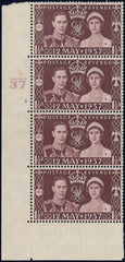 123851 1937 1½D CORONATION (SG461) CYLINDER X 4 WITH 'RAY FLAW' (SPEC. QCom1a).
