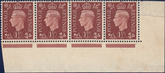 123915 1937 1½D RED-BROWN (SG464) MARGINAL STRIP OF FOUR WITH PAPER JOIN.