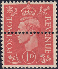123950 1941 1D PALE SCARLET (SG486) EXTRA HORIZONTAL PERFORATIONS.