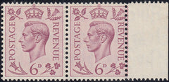 124252 1939 6D PURPLE (SG470) 'NARROW STAMP' DUE TO PERFORATION ADJUSTMENT.