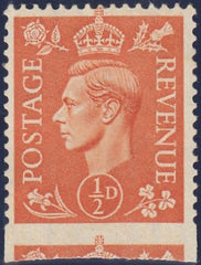 124319 1951 ½D PALE ORANGE (SG503) MISPERFORATION RESULTING IN IMPERFORATE AT FOOT.