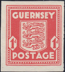 124371 1941 1D GUERNSEY ARMS IMPERFORATE SINGLE (SG2c).