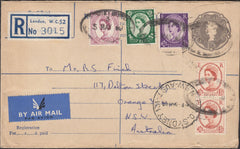124423 1961 REGISTERED MAIL LONDON TO AUSTRALIA WITH WILDING COMBINATION.
