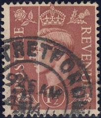 125377 1942 1½D PALE RED-BROWN (SG487), USED WITH PAPER FOLD PRIOR TO PRINTING.