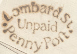 125632 1800 MAIL USED IN LONDON WITH 'LOMBARD ST/UNPAID/PENNY POFT' RECEIVER'S HAND STAMP IN BLACK (L447).