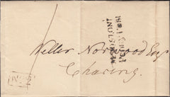 125907 1821 MAIL SUTTON (KENT) TO CHARING WITH 'MAIDSTONE/PENNY POST' HAND STAMP (KT728).