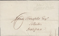 125988 1837 MAIL MORLEY (LEEDS) TO HALIFAX WITH 'MORLEY/PENNY POST' HAND STAMP (YK2023).