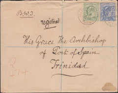 126155 1910 REGISTERED MAIL SHAFTESBURY (DORSET) TO TRINIDAD.