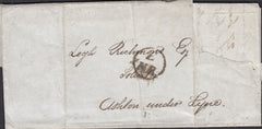 126348 1850 MAIL LONDON TO ASHTON UNDER LYNE, STAMP REMOVED BUT FINE STRIKE 'E/NR' HAND STAMP OF THE NORTHERN RAILWAY.