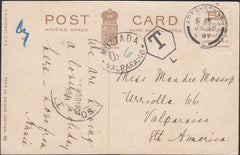 126392 1907 UNPAID MAIL ABERYSTWITH (CARDIGANSHIRE) TO VALPARAISO, CHILE.