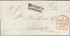 126557 1843 MAIL BECCLES, SUFFOLK TO LOWESTOFT, MISSENT TO LONDON WITH 'MISSENT TO/LONDON' HAND STAMP (L236).