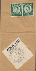 126578 1958 'PARCEL POST' LABEL ON PIECE WITH WILDING 1/3d X 2.