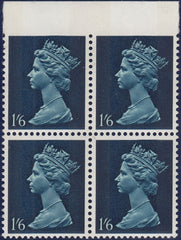126619 1967 1S 6D GREENISH-BLUE AND DEEP BLUE (SG743) BLOCK OF FOUR IMPERFORATE BETWEEN STAMP AND MARGIN.