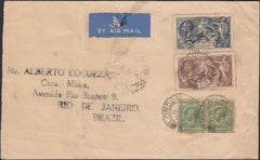 126671 1935 AIR MAIL LONDON TO BRAZIL WITH SEAHORSE 2/6 (SG450) AND 10S (SG452).