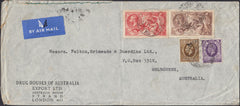 126690 1937 AIR MAIL LONDON TO MELBOURNE AUSTRALIA WITH 2/6 AND 5S SEAHORSE ISSUE (SG450/451).