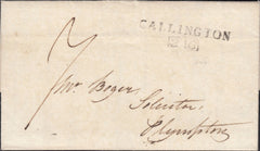 126909 1821 MAIL CALLINGTON, CORNWALL TO PLYMPTON WITH 'CALLINGTON/216' MILEAGE MARK (CO27).