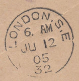 127098 1905 RAILWAY LETTER MAIL UFFINGTON, LINCS TO LONDON WITH MIDLAND RAILWAY LETTER STAMP.