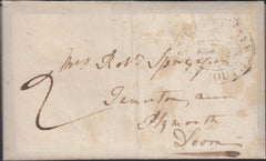 128034 1810 MAIL FROM 'H.M.S. WARRIOR' WRITTEN AT SEA TO PLYMOUTH WITH 'SHIP-LETTER/CROWN/PLYMOUTH' HAND STAMP (ROB. S5).