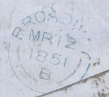 128229 1851 MAIL LONDON TO WORCESTER WITH 'MISSENT TO/DERBY.R.O' HAND STAMP (DY165).