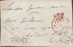 128674 1839 FREE FRONT LONDON TO SALOP WITH 'MISSENT TO/SHREWSBURY' HAND STAMP (SH692).