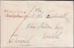 129136 1824 FREE MAIL MALVERN, WORCS TO NORWICH WITH 'MALVERN/PENNY POST' HAND STAMP (WO506).