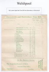 129379 1896 G.P.O. 'TIME BILL' FOR THE NIGHT MAIL TRAIN SHREWSBURY TO ABERYSTWITH AND ABERYSTWITH BACK TO SHREWSBURY.